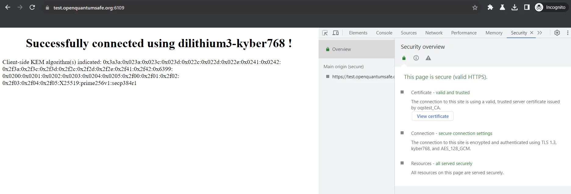 OQS-Chromium DevTools Security Tab