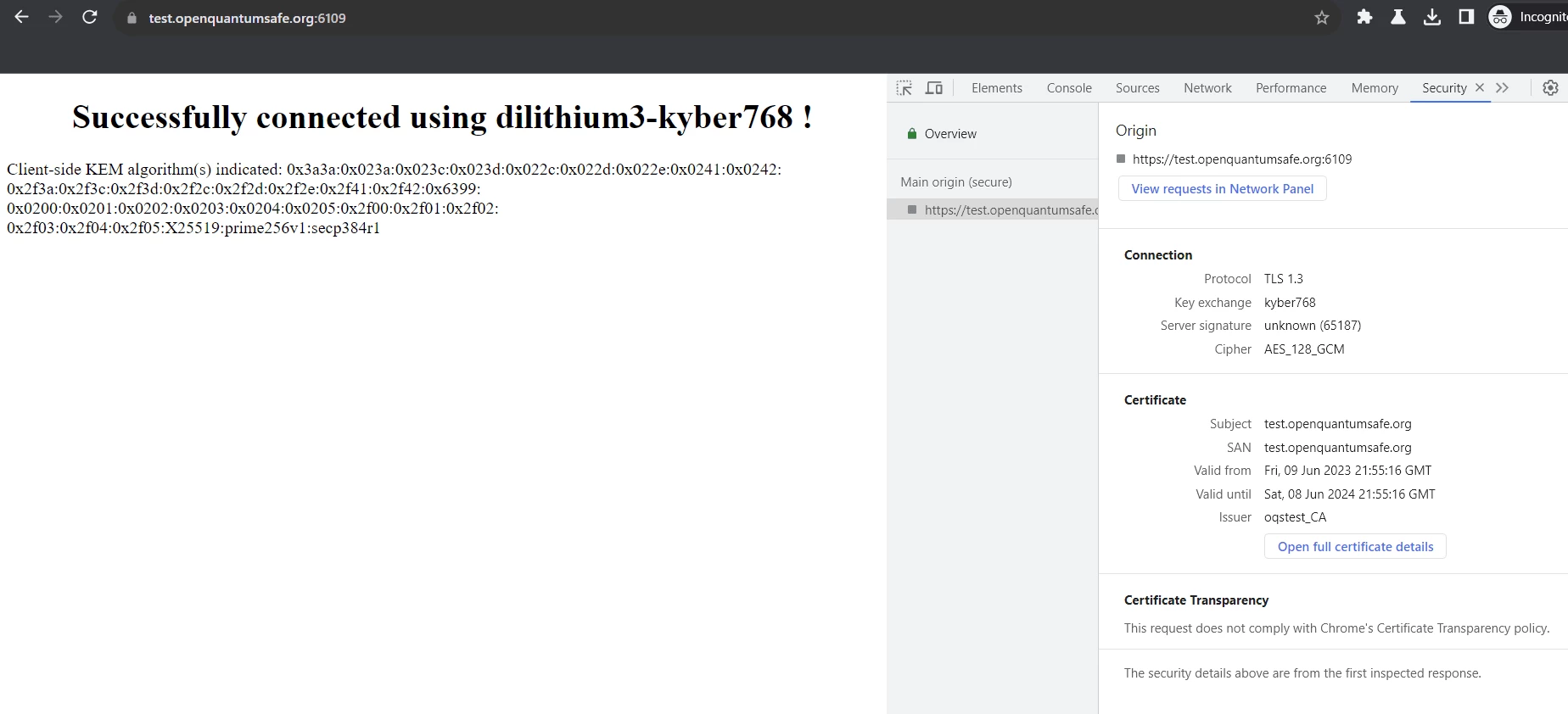 OQS-Chromium DevTools Security Tab