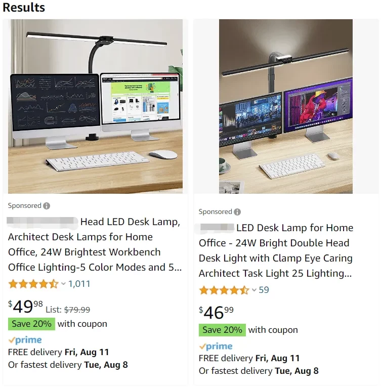 Amazon desk lamp search result